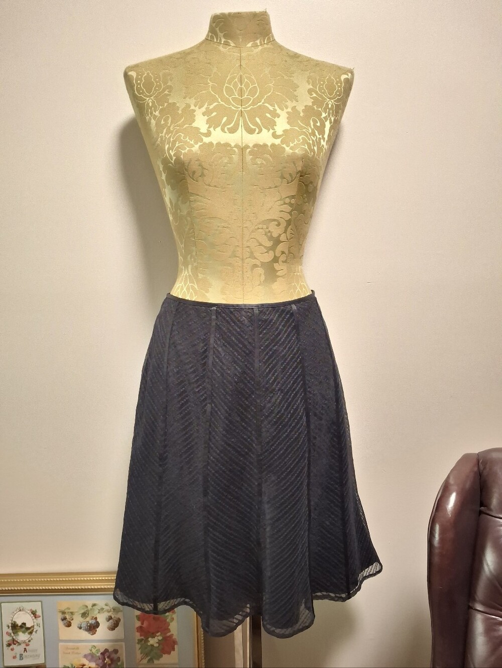 Y2K Vintage Ann Taylor Black Lace Silk Whimsygoth Career Midi Skirt Size 4P